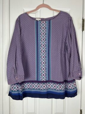 Talbots Woman Tencel Lyocell 3/4 Sleeve Multicolored Mixed Print Blouse Top 3X